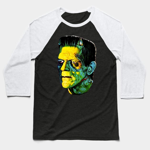 Karloff Frankenstein Monster Horror Movie Fan Baseball T-Shirt by Juandamurai